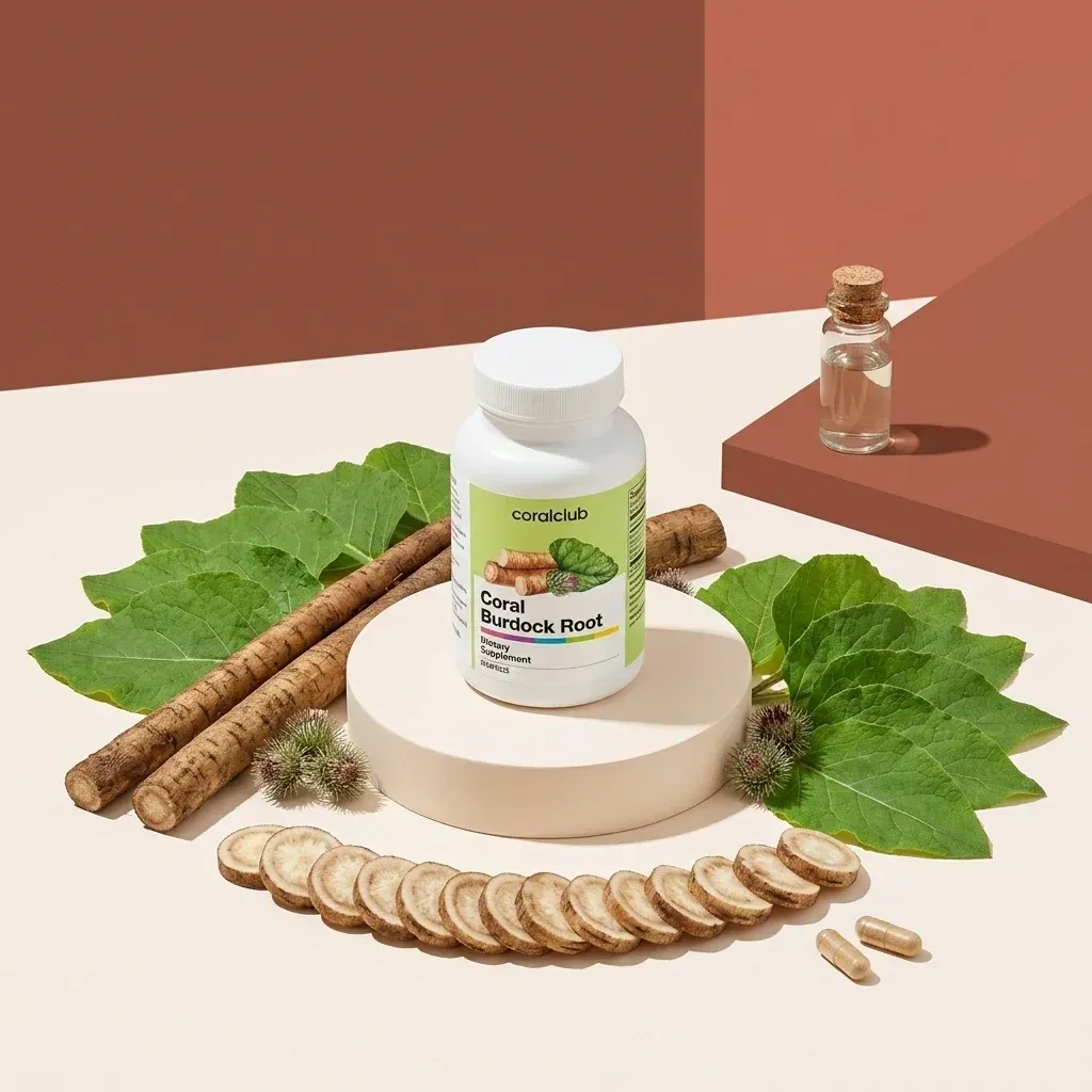 Pulbere din rădăcină de brusture de la Coral Club, alături de ingredientele sale