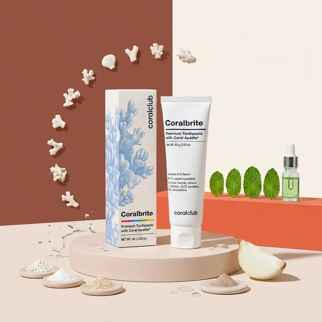 Pastă de dinți Coralbrite de la Coral Club, alături de ingredientele sale
