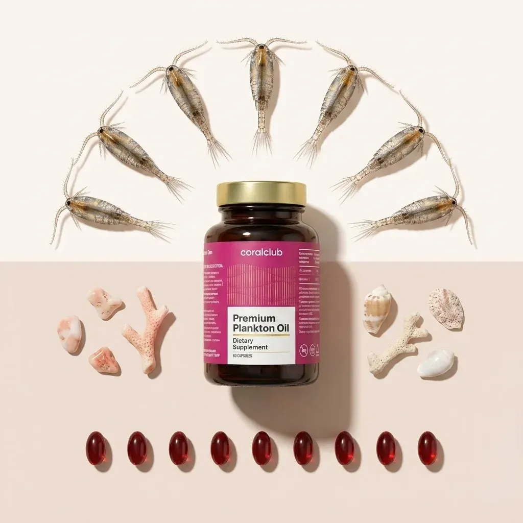 Premium Plankton Oil de la Coral Club, alături de ingredientele sale