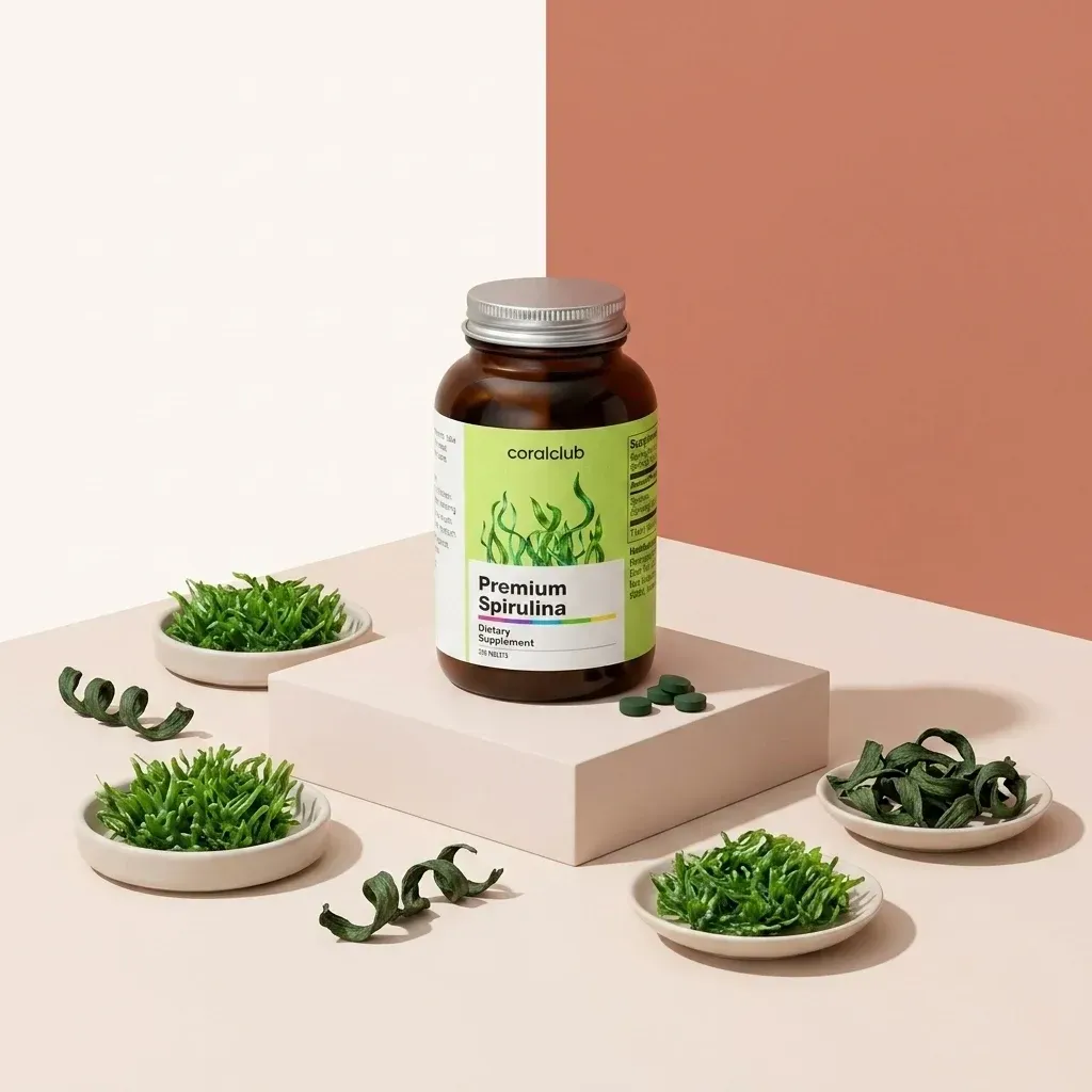 Premium Spirulina de la Coral Club, alături de ingredientele sale