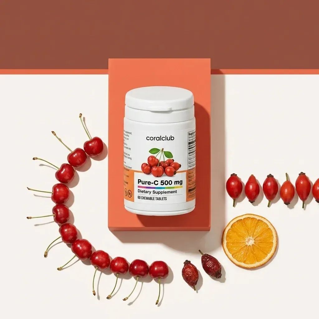 Pure-C 500 mg de la Coral Club, alături de ingredientele sale