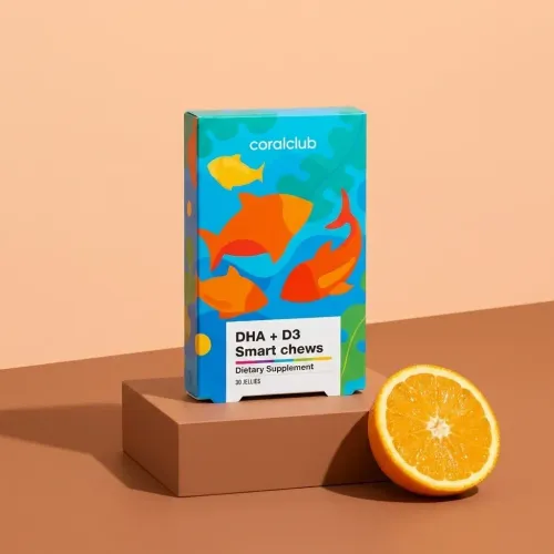Ambalajul DHA+D3 Smart Chews de la Coral Club