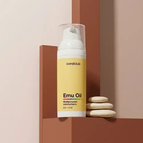 Ambalajul Emu Oil cu ulei de arbore de ceai de la Coral Club