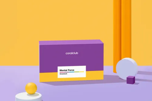 Cutia ONESTACK: Mental Force pe fundal galben și violet