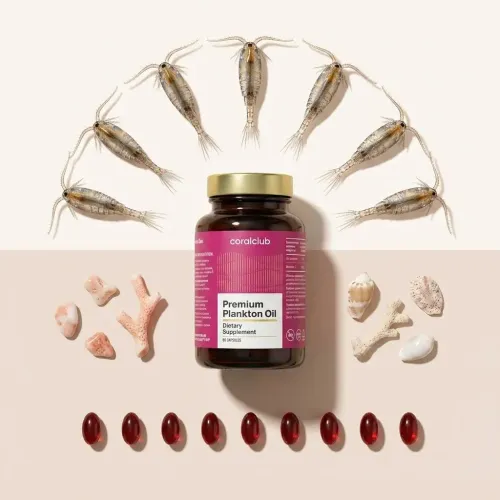 Premium Plankton Oil de la Coral Club, alături de ingredientele sale
