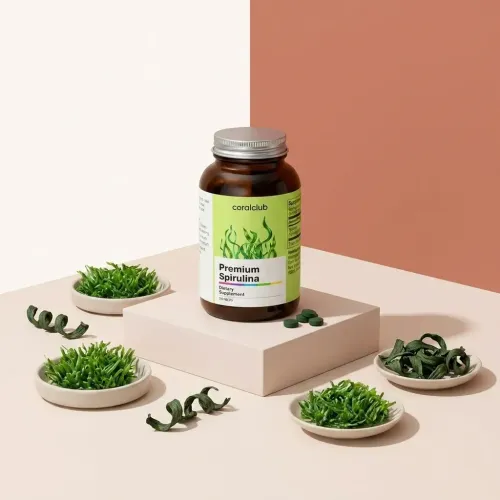 Premium Spirulina de la Coral Club, alături de ingredientele sale