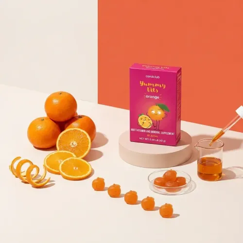 Yummy Vits cu aromă naturală de portocale de la Coral Club, alături de ingredientele sale